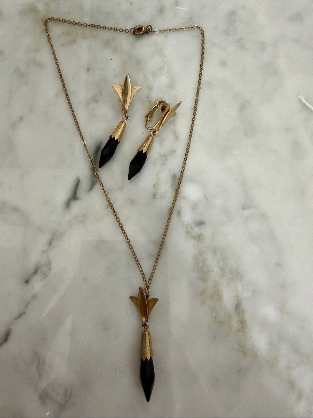 Vintage Monet Black Crystal Pendant Necklace & Earrings